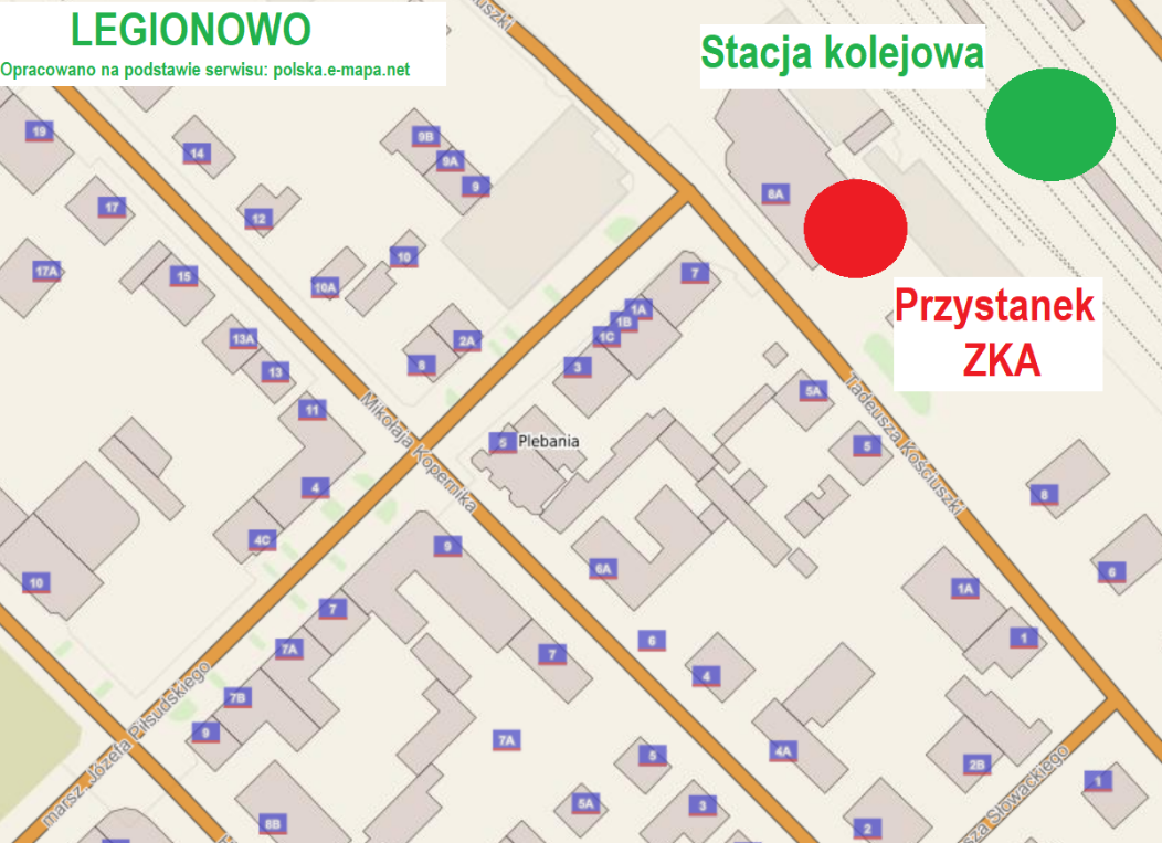 mapka lokalizacji przystanków ZKA Legionowo PKP