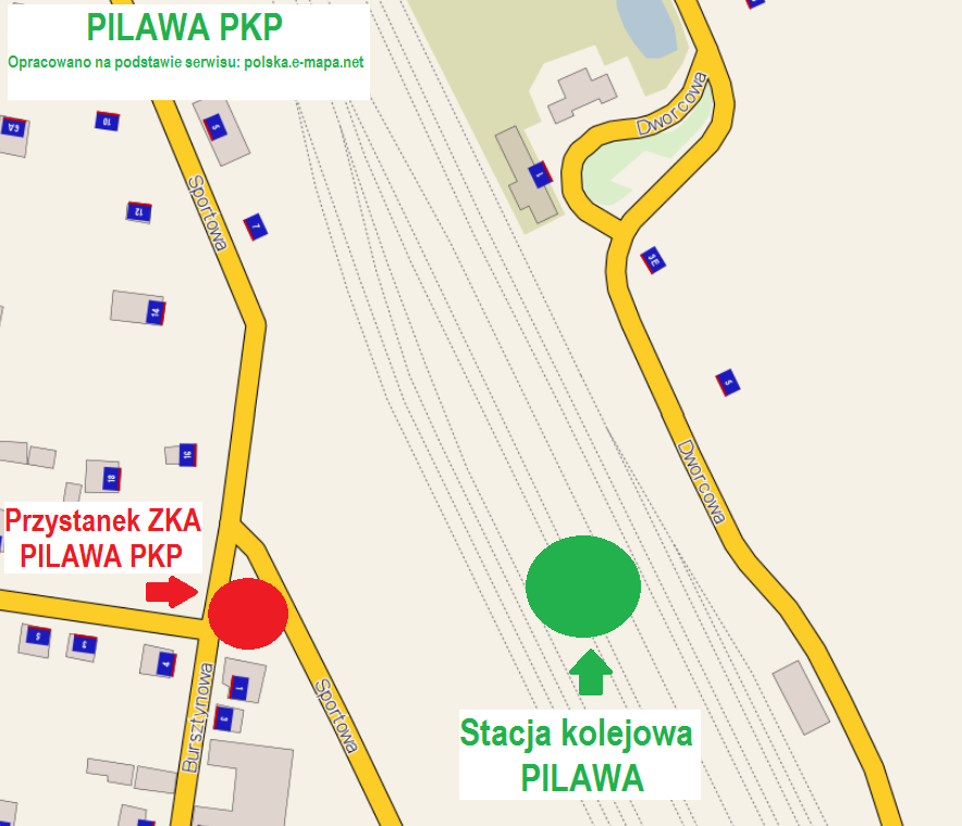 Lokalizacja przystanków ZKA PILAWA PKP