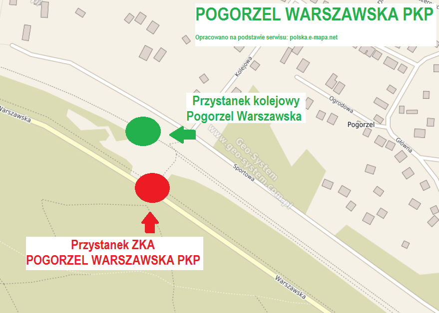 Lokalizacja przystanków ZKA POGORZEL WARSZAWSKA PKP