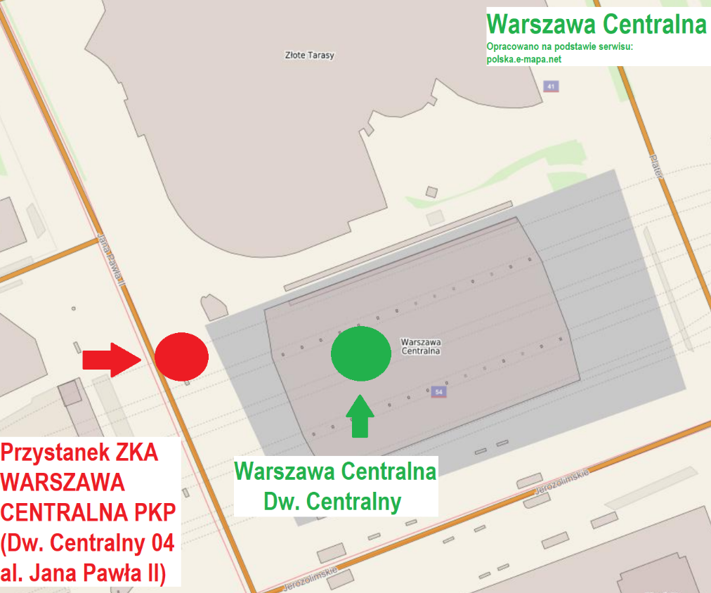mapka lokalizacji przystanków ZKA Warszawa Centralna